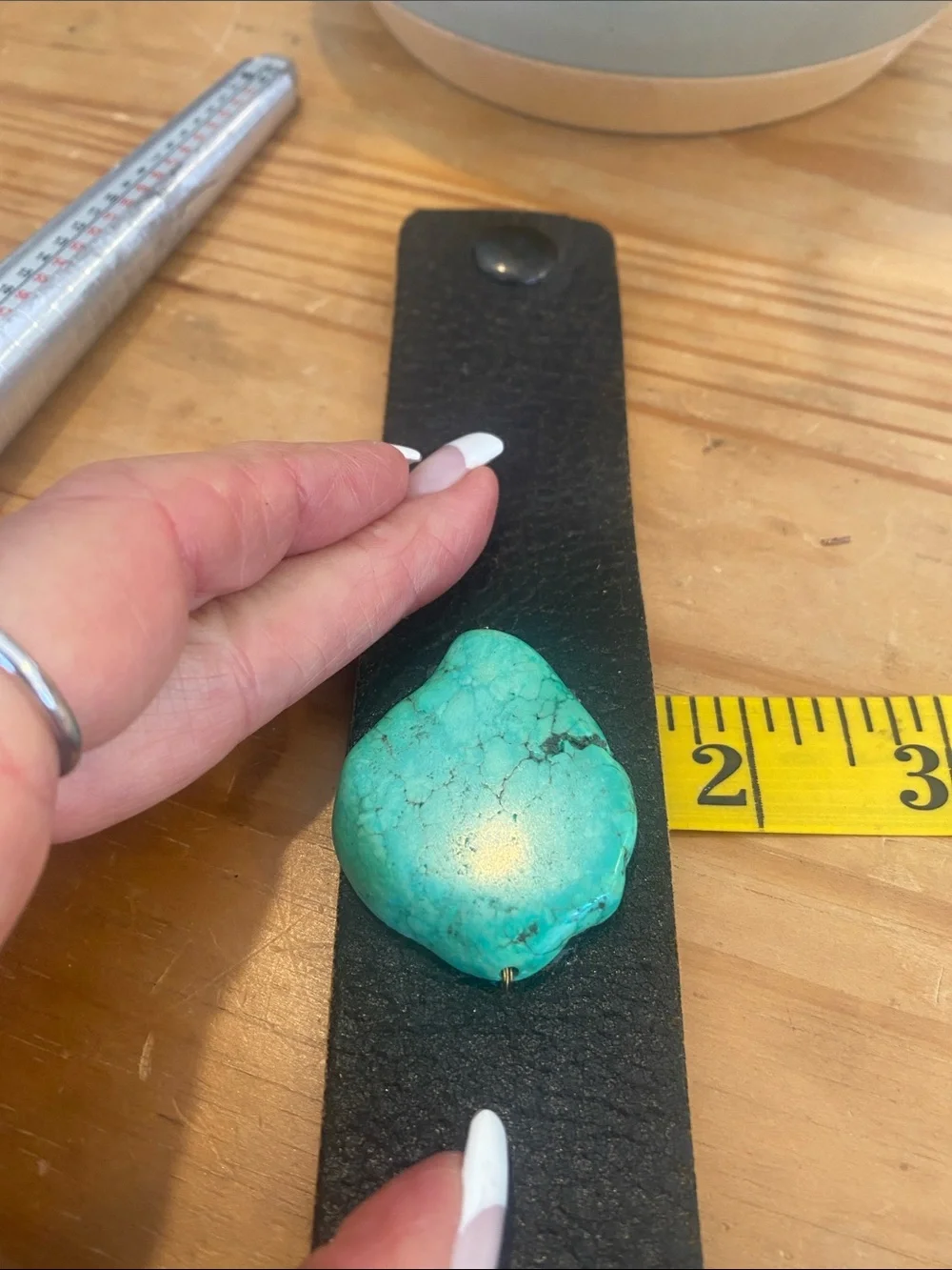 Artisan Designed Genuine leather with genuine slab turquoise stone bracelet